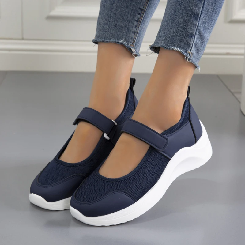 

Rimocy Breathable Mesh Flat Shoes Women Hook Loop Light Casual Platform Sneakers Woman Thick Bottom Non-slip Walking Shoes Flats