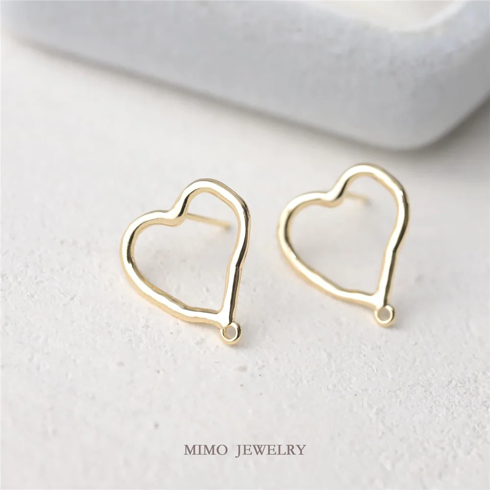 

Color protection copper plated gold hollow irregular heart ring earrings 925 silver needle handmade earrings accessories