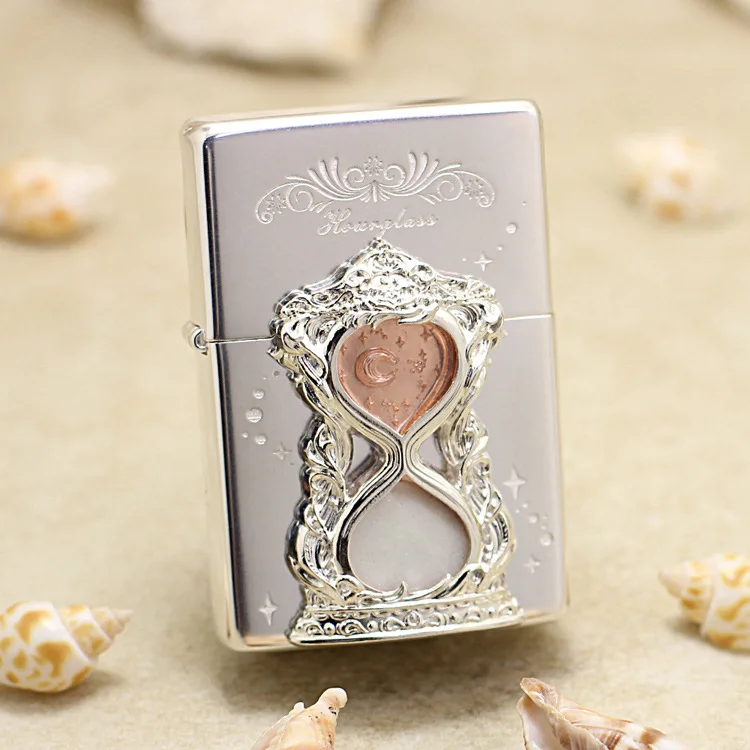 

Genuine Zippo oil lighter copper windproof Silver luminous hourglass cigarette Kerosene lighters Gift anti-counterfeiting code