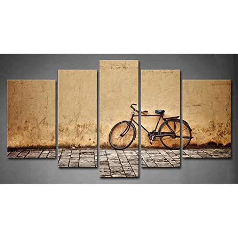 5 панелей на холсте без рамки старинный ржавый Винтажный велосипед рядом с стеной