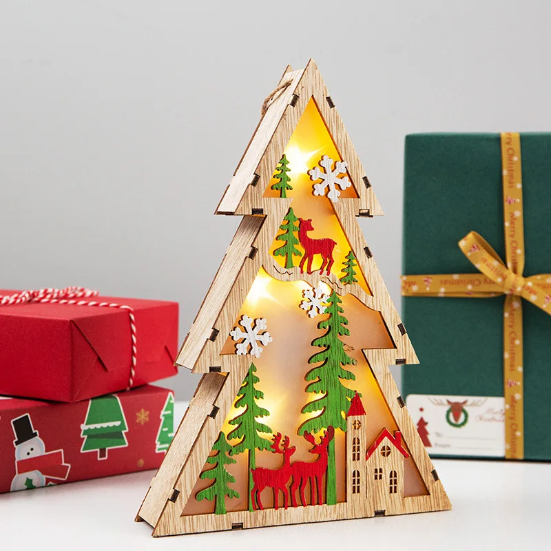 

DIY Led Light Wooden House Christmas Tree Decoration Elk Santa Clause Snowman Hanging Pendant Merry Christmas Decor For Home