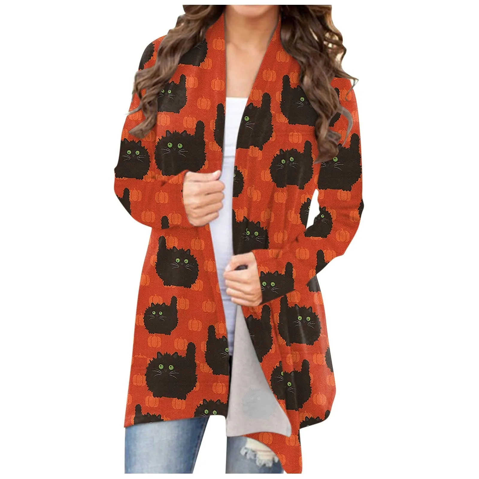 Женский кардиган с длинным рукавом Повседневный Кардиган принтом животных кошек