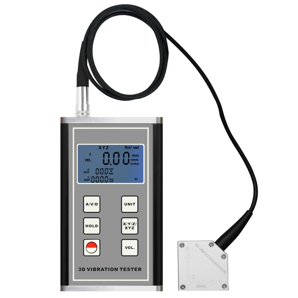 

Measure Periodic Motion 3-Axis Piezoelectric Accelerometer Sensor Displacement Velo city Acceleration Digital Vibration Meter