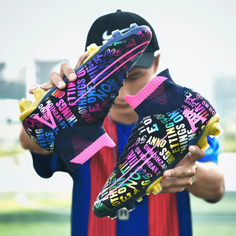 Men Football Soccer Boots Athletic Soccer Shoes 2021 New Leather High Top Soccer Cleats Training Football Sneaker Man