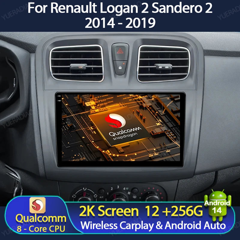 Автомобильный радиоприемник Android 14 для Renault Logan 2 2012-2022 мультимедийный стерео