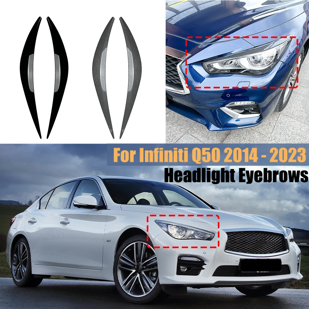 

2 шт., блестящие черные наклейки для автомобильных фар Infiniti Q50 2014-2023