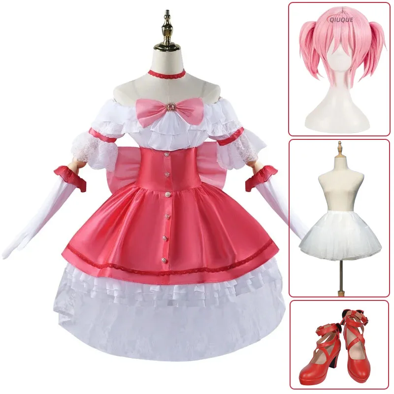 Kaname Madoka Косплей Аниме Puella Magi Magica Женское Милое Розовое Платье Костюм Мадока Для