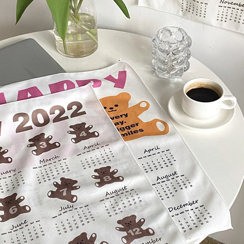 

2023 Calendar Cartoon Bear Hanging Cloth Girls Room Decor Decorative Wall Tapestry Bedroom Background Hanging Cloth Photo Props