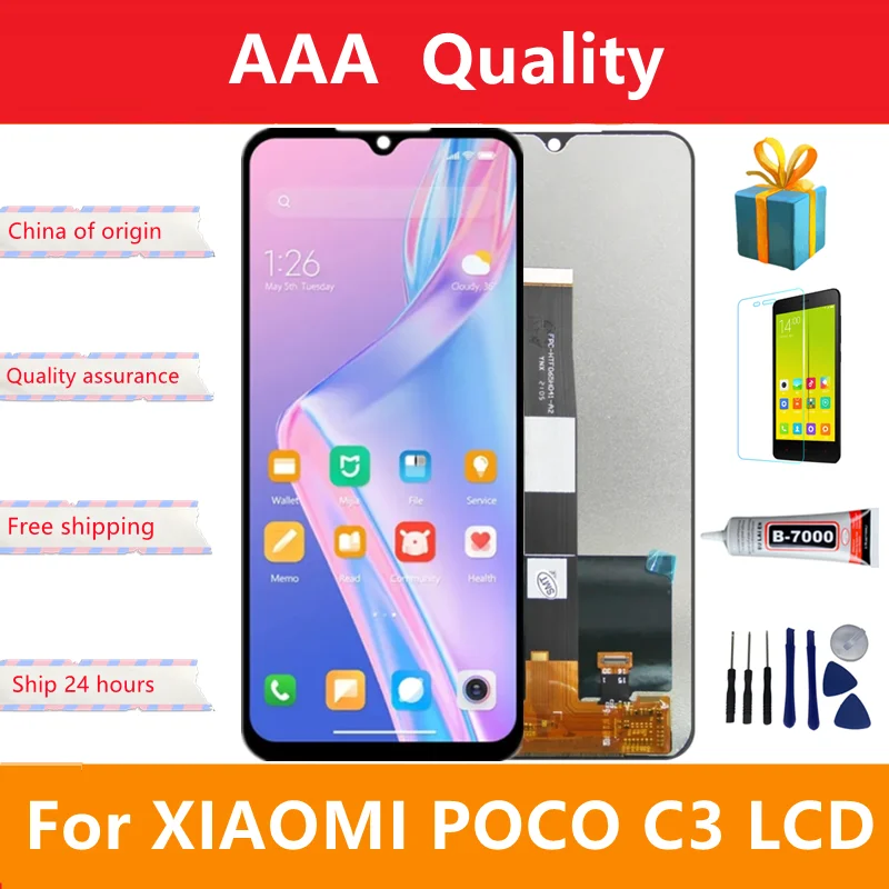 

6.5''Original For Xiaomi POCO C3 LCD Display RMX2027 Touch Screen Digitizer with frame Assembly For poco C3 screen replacement