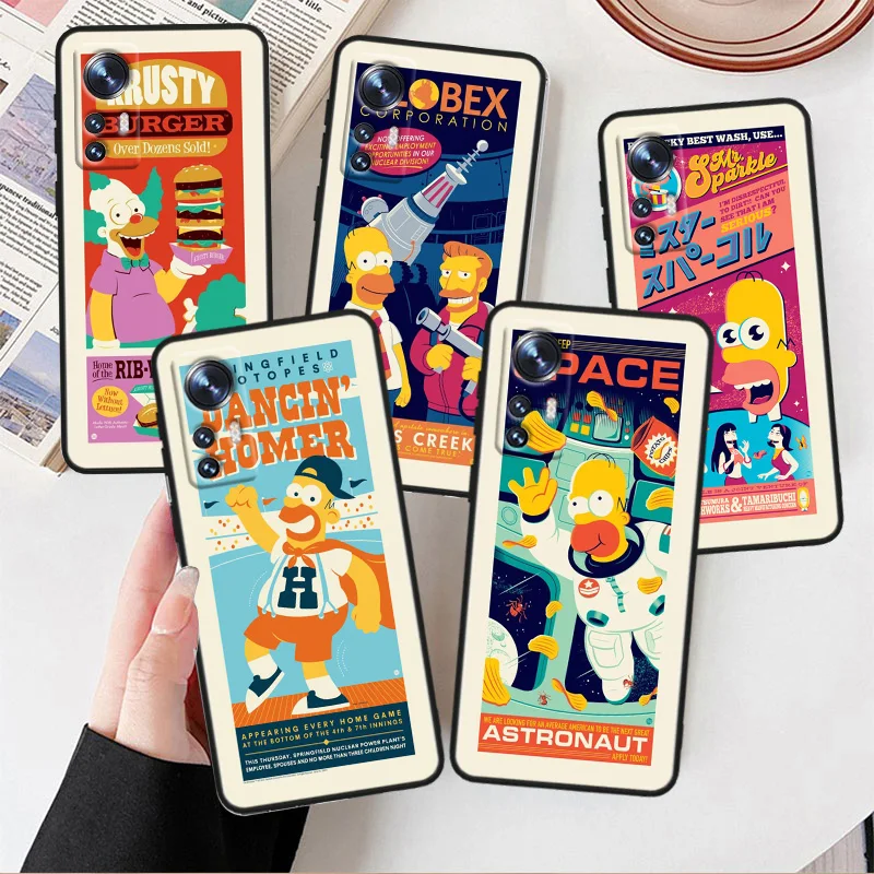 

Cartoon Cute Simpsons Phone Case For Xiaomi Mi 12T 12S 12X 11i 11X 11T 11 10T 10S Ultra Pro Lite Black Soft Cover