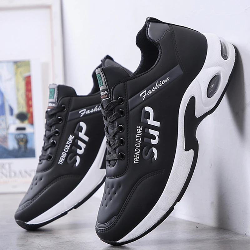 Leather Male Sneakers Men's Fashion Breathable Running Shoes Man Casual Height Increasing Outdoor Golfs Sports Zapatillas Hombre
