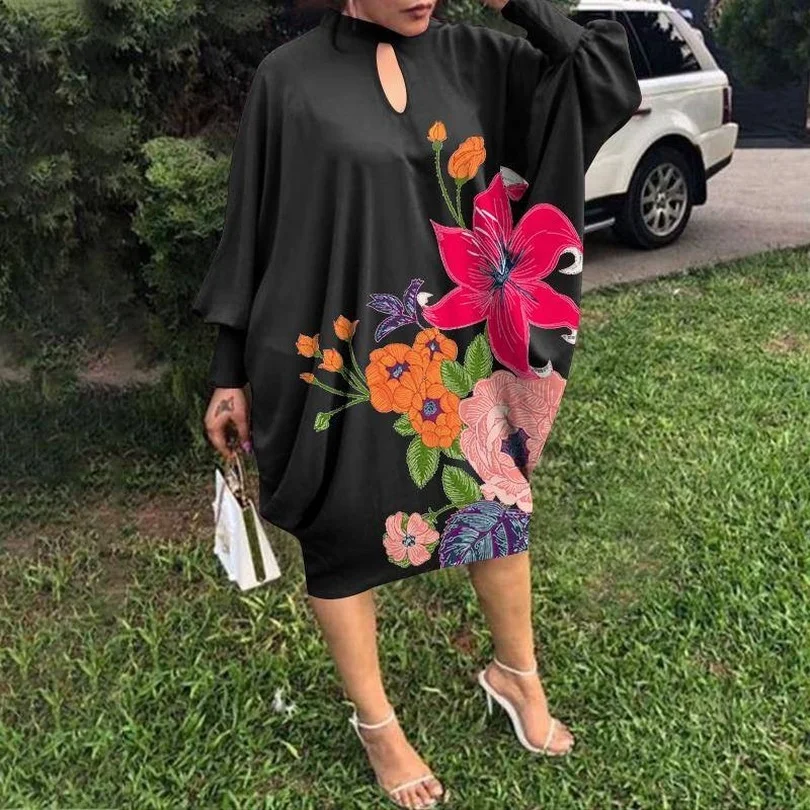 

Floral Long Dress Bat Sleeve Loose Party Evening Dresses Women's Fashion Streetwear Harajuku Maxi Dress Sexy Girl Sundress Beach