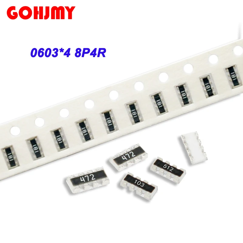 

100 шт. 0603*4 8P4R 2*4P сетевой резистор SMD array 0 ~ 1M 1 10 22 47 100 220 330 470 1K 2,2 K 4,7 K 10K 22K 47K 100K 220K 470K Ом