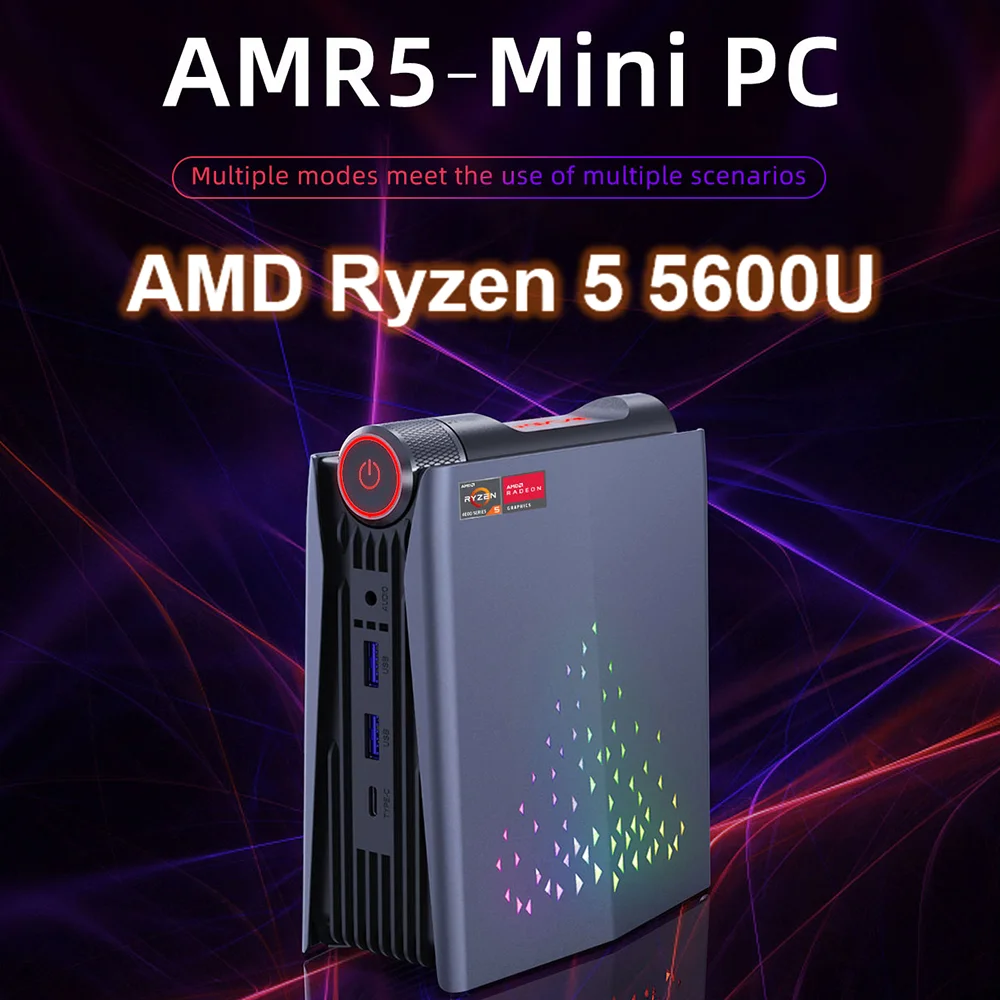 NEW AMD Ryzen 5 5600U AMR5 Mini PC RGB Gamer 2*M.2 NVMe SSD Windows 11 Gaming Computer WiFi6 BT5.2 HDMI 4K@60Hz Play Station