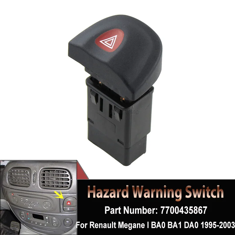 

For Renault Megane I MK1 8Pins Emergency Hazard Warning Indicator Light Switch Button 7700435867 Double Flash Lights Car Styling