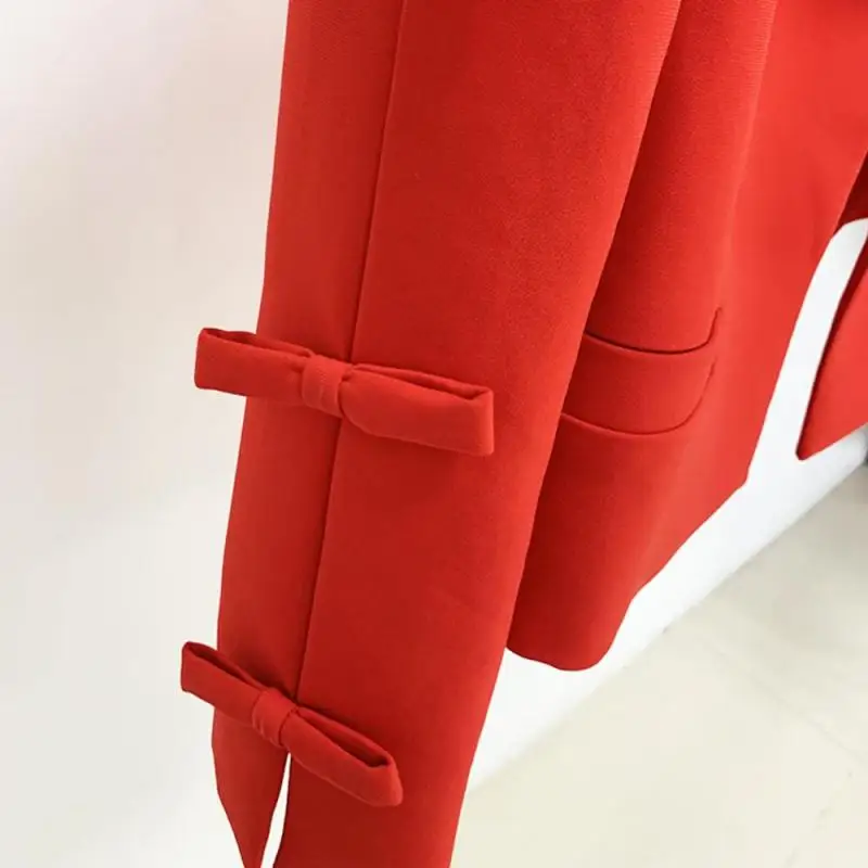 Подиумный укороченный пиджак с 3D бантом и длинными рукавами брендовое модное