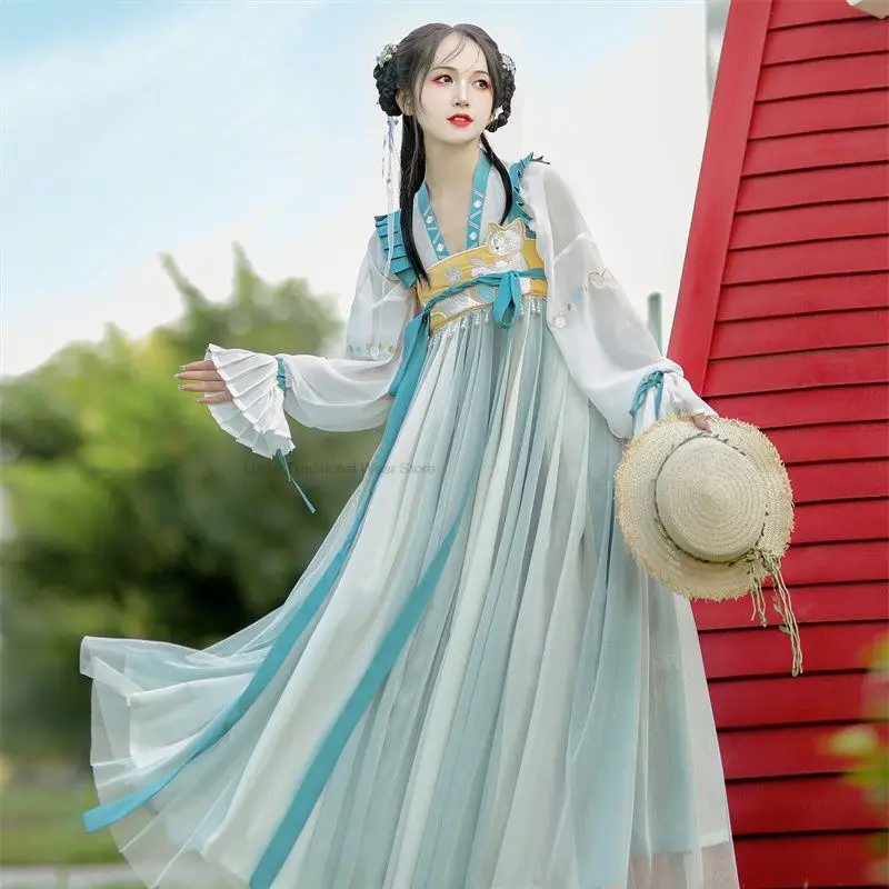 

Традиционный костюм ханьфу в китайском стиле, одежда для косплея, женское винтажное сказочное платье ханьфу династии народных танцев, P1