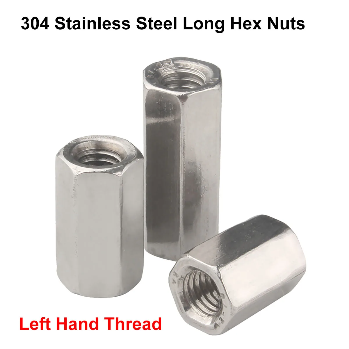

1Pcs Left Hand Thread 304 Stainless Steel Hex Rod Coupling Nuts Standoff Spacer Long Hex Nut M6 M8 M10 M12 M14 M16