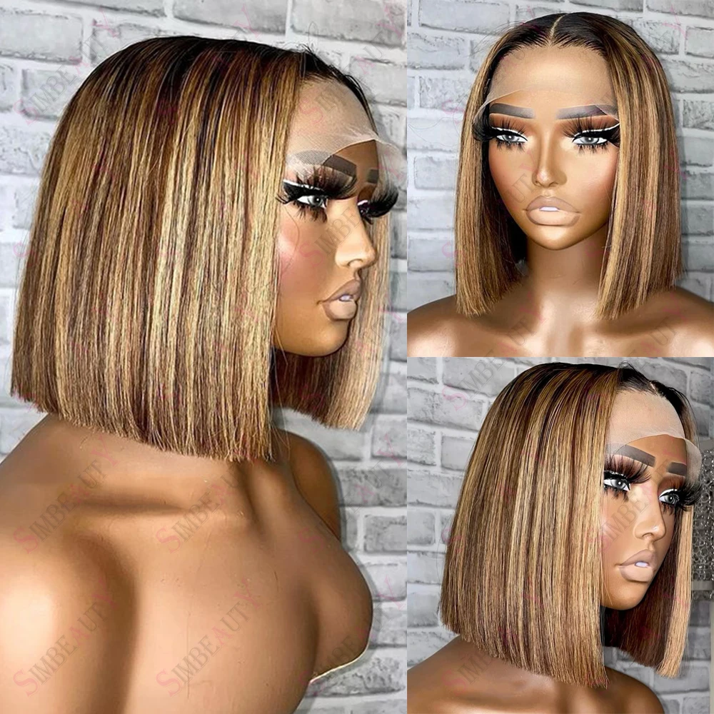 

Honey Blonde 360 Frontal Human Hair Wigs Ombre P4/27 Straight Highlight 13X6 Lace Front Wig 100% Raw Remy hair 5X5 Closure Wig