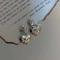 s925 silver needle silver metal heart high sense double heart flash diamond earrings personality design earrings for women