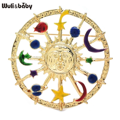 Wuli&baby Металлические броши солнце, луна, звезда