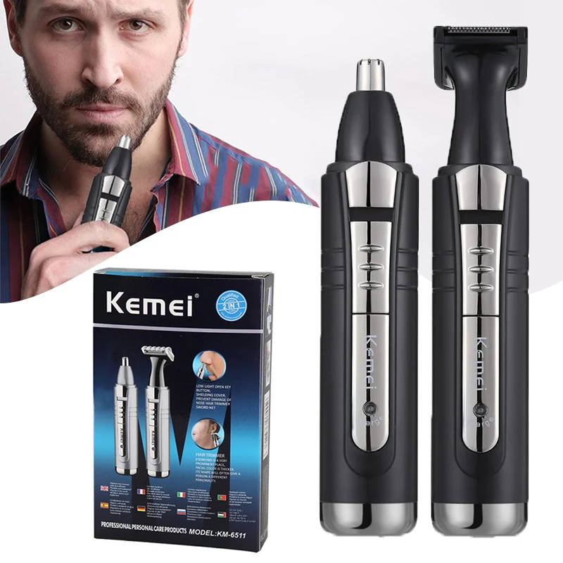 

Электрический триммер Kemei 2 в 1 для носа и ушей, уход за лицом, машинка для стрижки волос для мужчин, инструменты личной гигиены, маленькая маш...