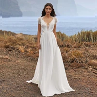 chiffon v neck hy087 floor length zipper a line wedding dress for women 2022 lace appliques simple gowns vestidos de novia