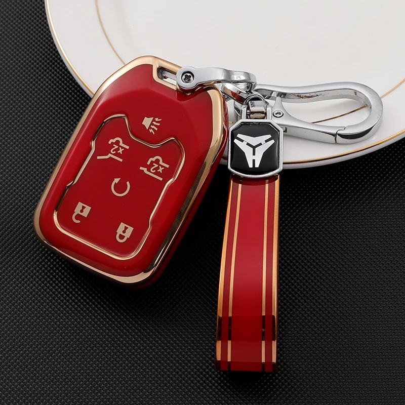 Защитный чехол для ключа автомобиля с кожаной оболочкой GMC Yukon Chevrolet Tahoe Suburban Smart Key