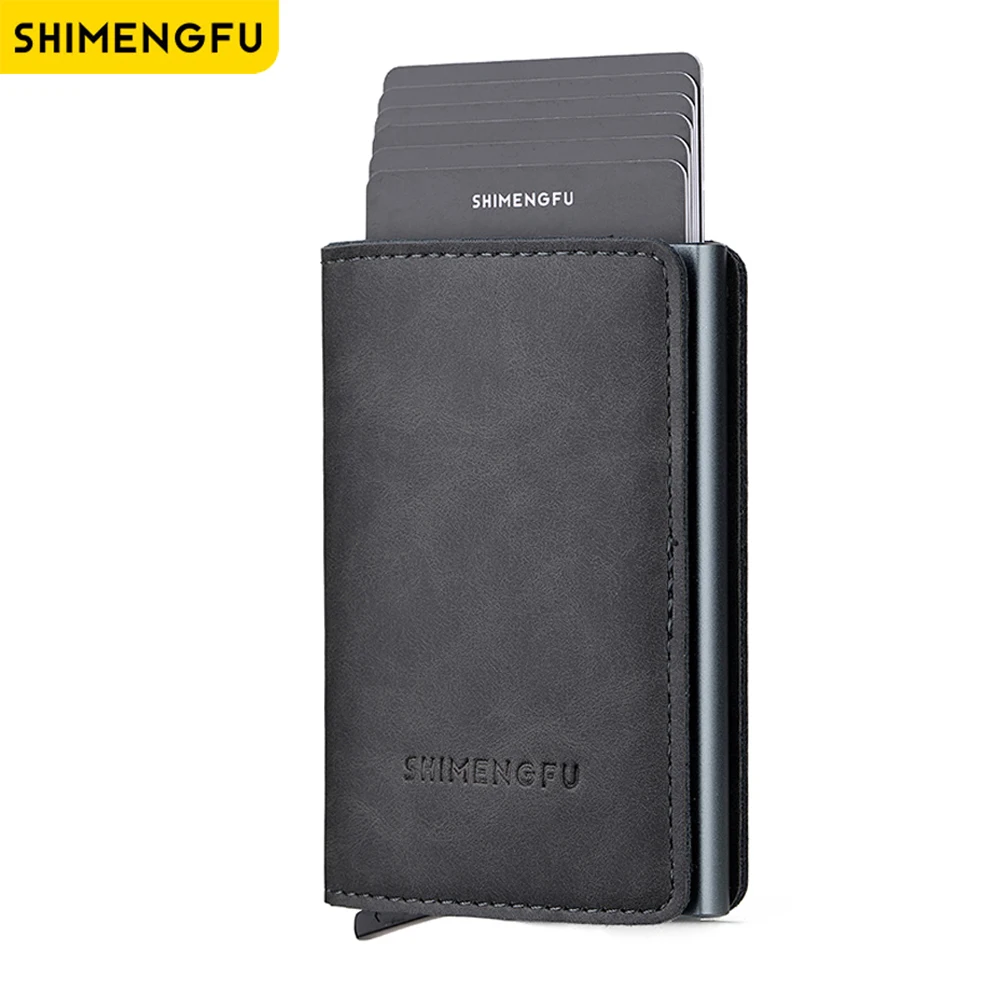 Aluminum Leather Credit Bankl Card Holder Men Wallet Anti-theft Rfid Blocking Protected Money Clip