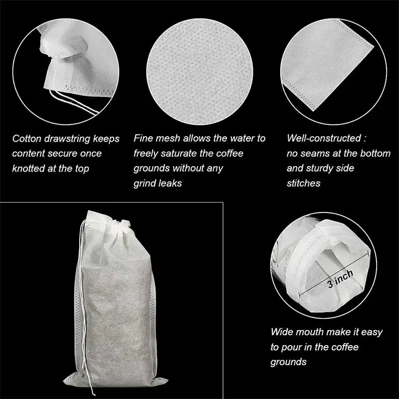 100pcs Cold Brew Bags 10cmX15cm 20cmX25cm Disposable Coffee Filter Bag Drawstring Pouches Tea Bags Handmade Coffee Accessories