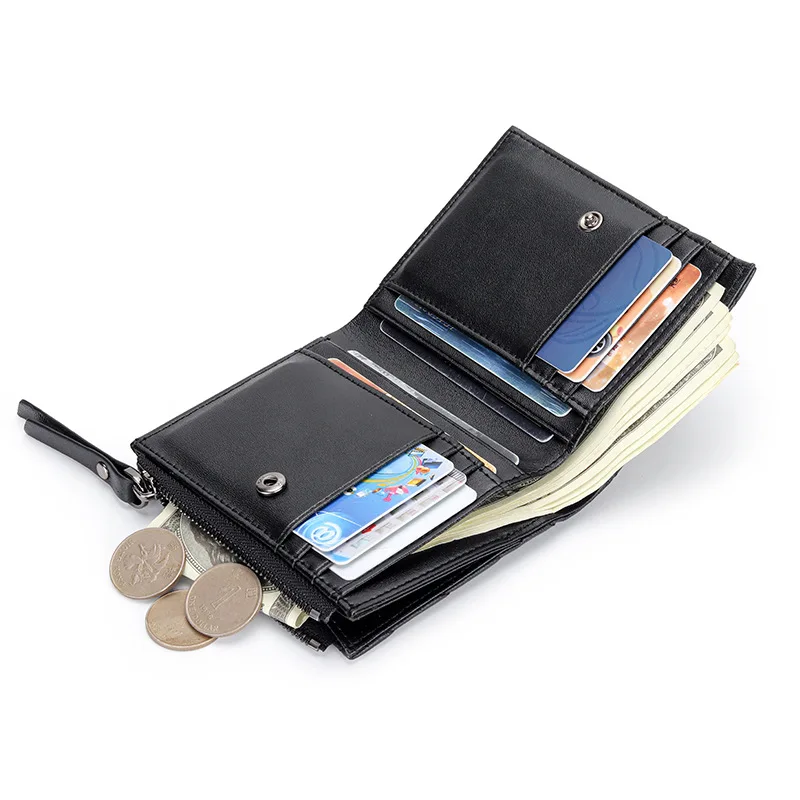 Short Sheepskin Purse Ladies Leather Folding Card Wallets Multiple Card Slots Coin Purses for Women Luxury Wallet Portfel Damski