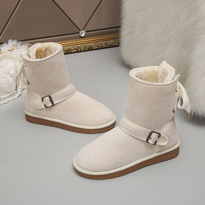 Новинка зимние ботинки на плоской подошве женские модные замшевые Нескользящие