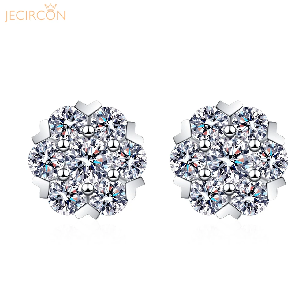 

JECIRCON 925 Sterling Silver Moissanite Earrings for Women 0.48/1.6ct D Color Shiny Diamond Snowflake Ear Studs Platinum Quality
