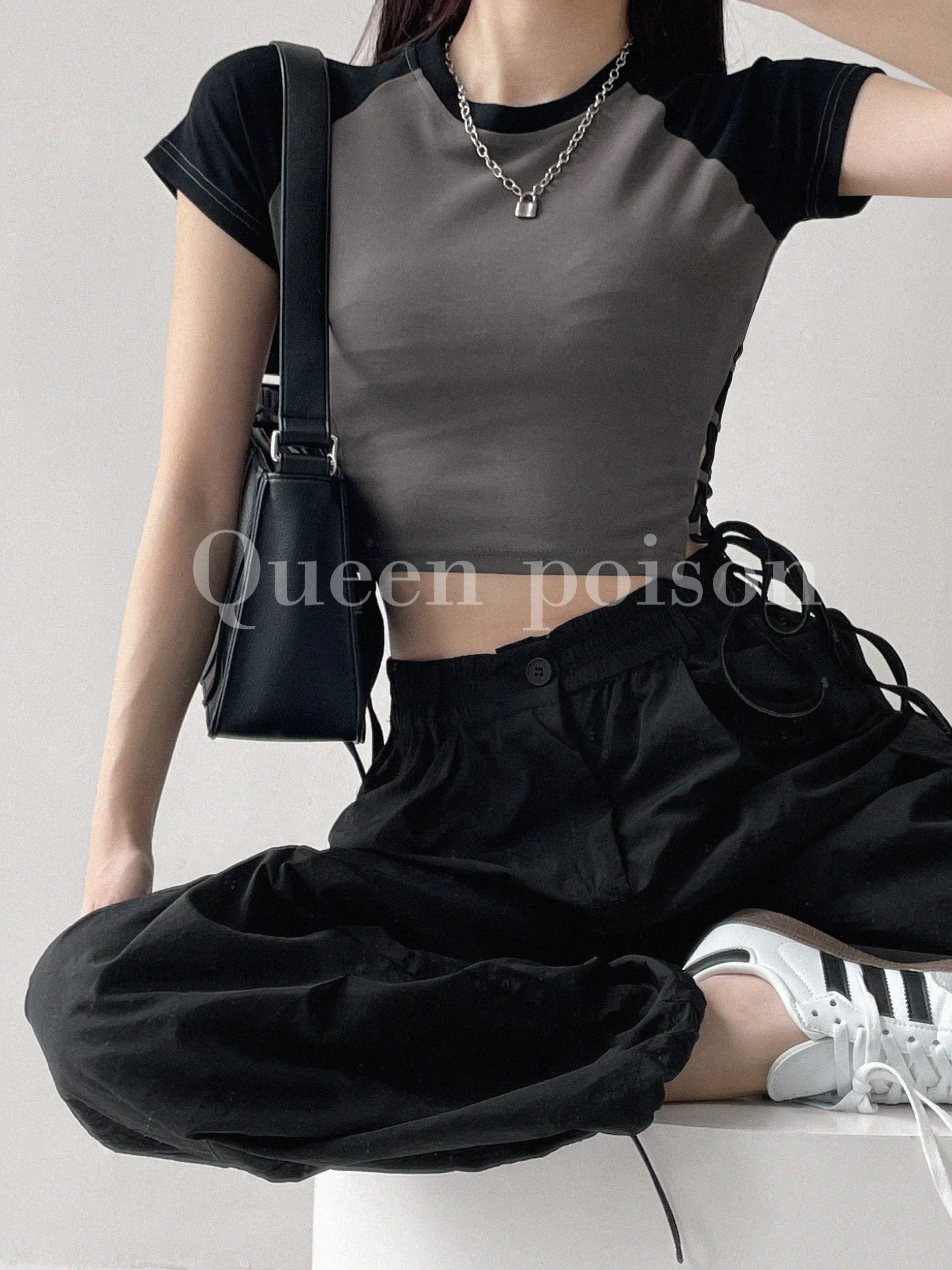 Модная женская футболка TVVOVVININS с коротким рукавом реглан открытая пушистая талия