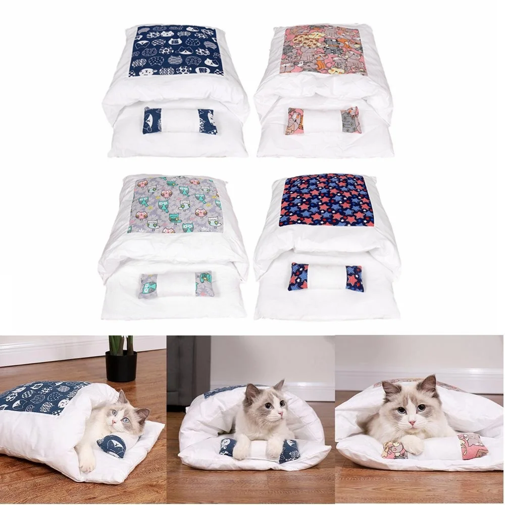 

Warm Cat Sleeping Bag Winter Removable Pet Dog Bed House Cats Nest Cushion with Pillow Cat Kitten Puppy Comfortable Bed