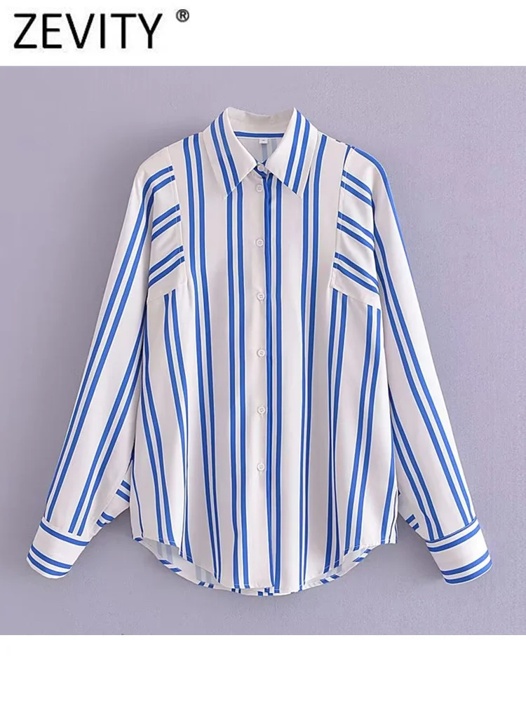 

Zevity Women Vintage Double Striped Print Loose Smock Blouse Female Long Sleeve Patchwork Shirts Chemise Blusas Chic Tops LS2489