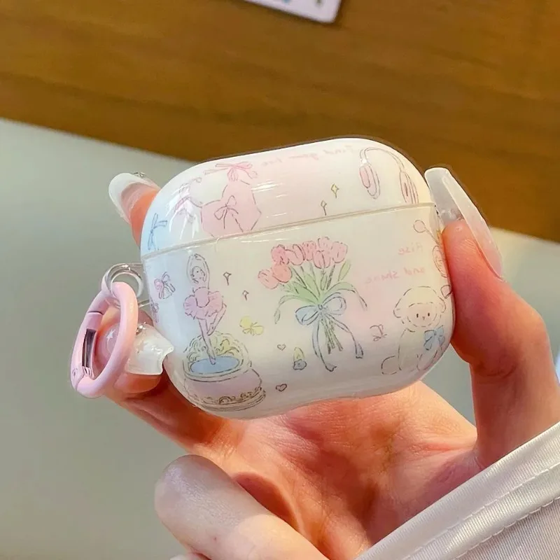 Чехол для наушников с милым медведем и цветами граффити Apple AirPods Pro 2-го поколения