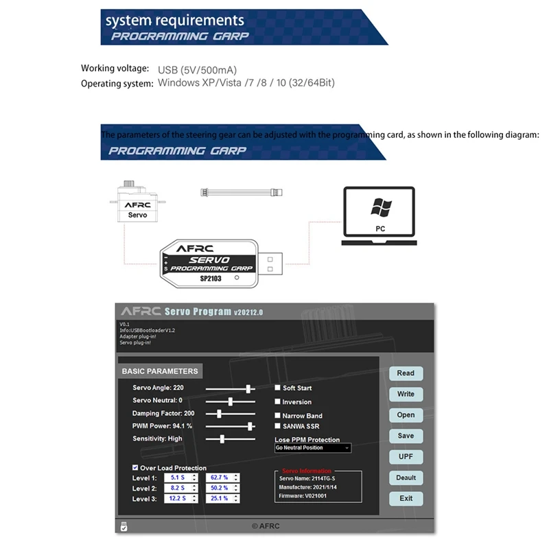 AFRC SP2103 Портативная USB-карта сервопрограммирования для радиоуправляемой лодки