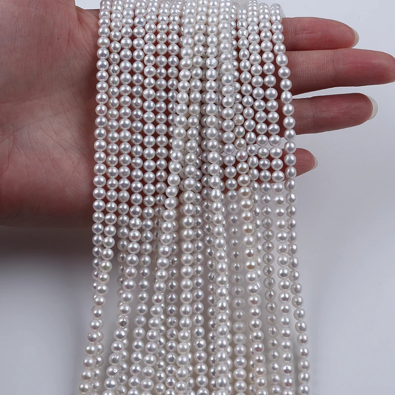 4-4.5mm Round Natural White Freshwater Pearl Strand Wholesale For Jewelry Making