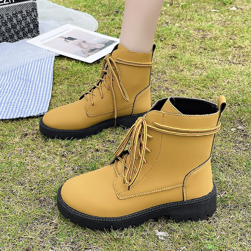 Ботильоны женские черные из искусственной кожи на шнуровке с круглым носком