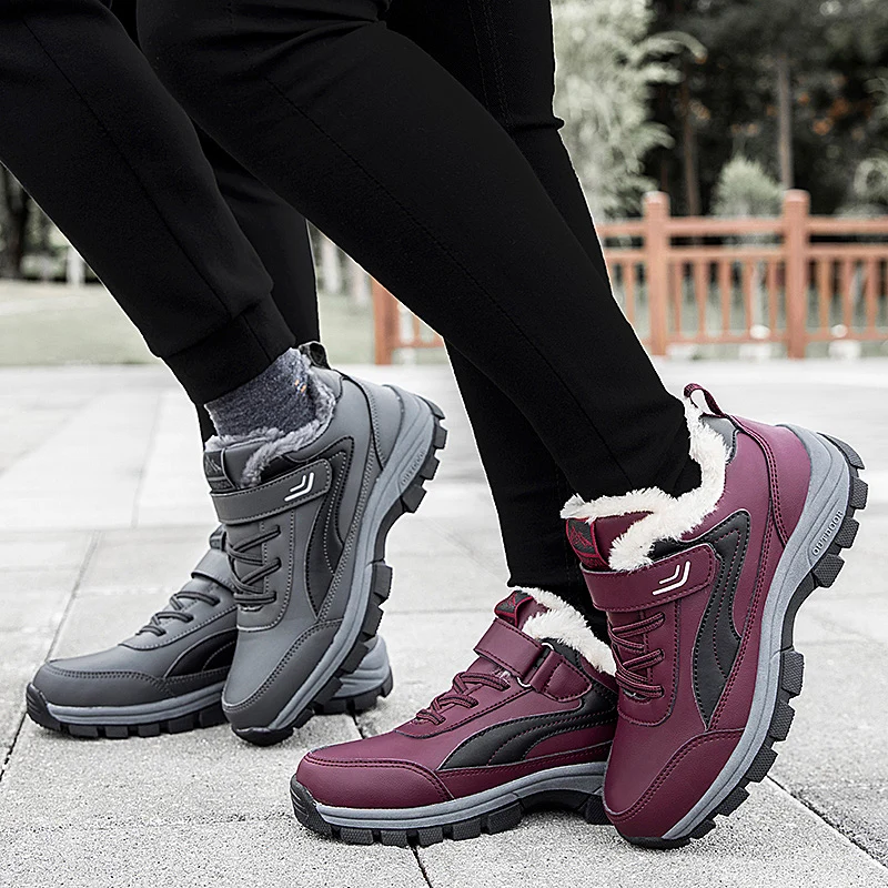 Women Men Snow Boots Thick Plush Waterproof Ankle Boots Couples Winter Shoes Warm Fur Botas mujer