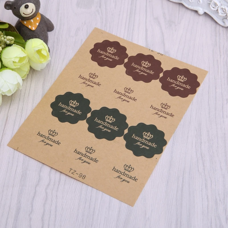

120PCS Vintage Flower Round Wave Kraft Paper Sticker For Handmade Products Gift