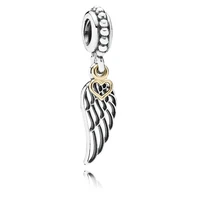 hot sale silver color charm bead angel wings love heart pendant beads for original pandora charm bracelets bangles jewelry