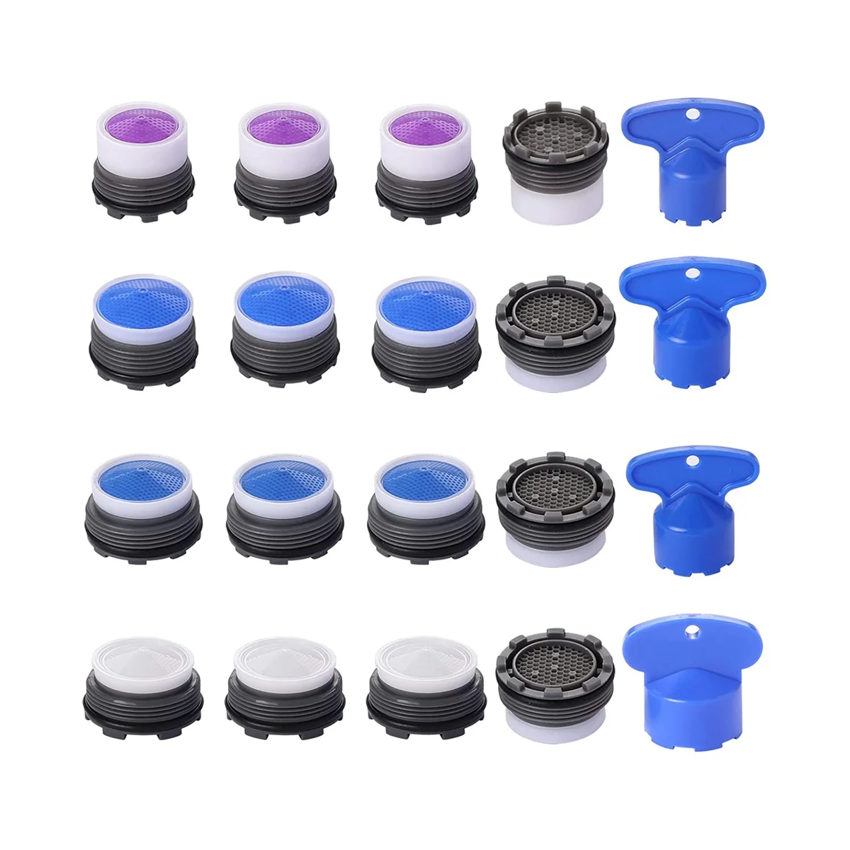 

20Pcs Faucet Aerators, M16.5 .5 M21.5 M24 Faucet Cache Aerator Water Saving Flow Restrictor with Key Removal Wrench