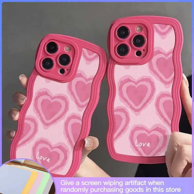 

Luxury Senior Sense Creative Pink Wavy Phone Case Suitable for IPhone14 13 12 11 13Pro 13promax 7 8 6 Xsmax Shockproof Anti-fall
