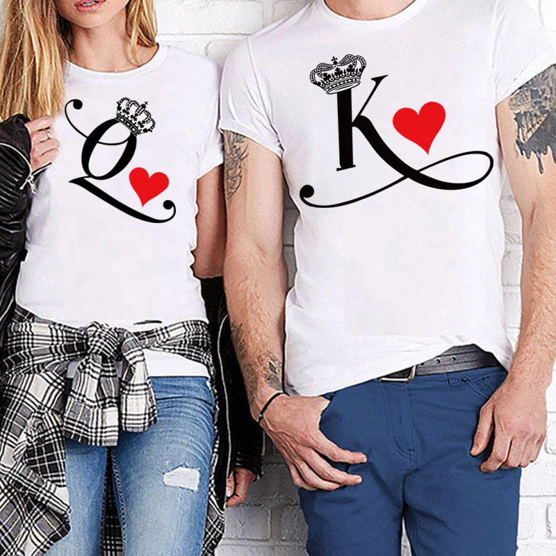 

Summer casual couple round neck T-shirt, printed with the Queen's crown, fashionable DW239