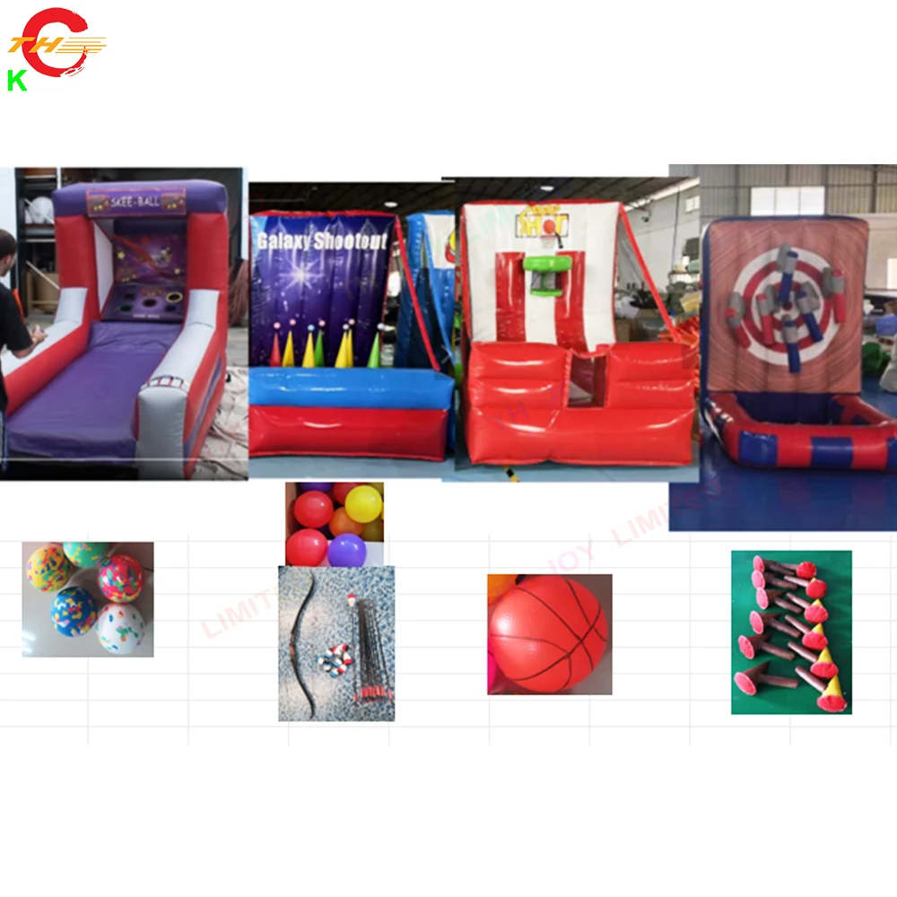 Free Ship Custom Made Baseball Axe Basketball Skeet 4 in 1 Inflatable Carnival Game Commercial Party Event Toys for Sale