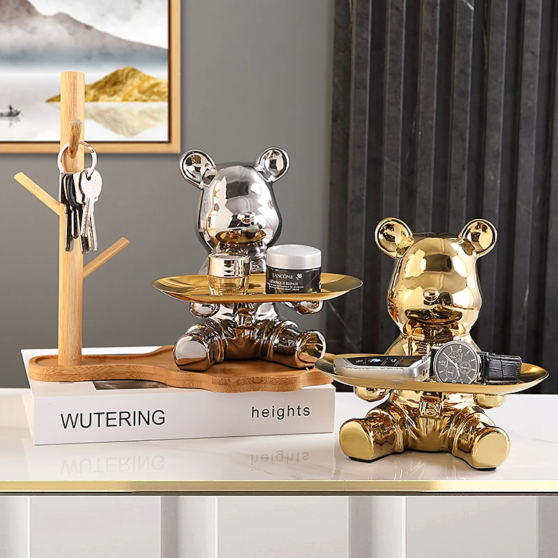 

Small ornaments for key storage in the porch cabinet, violent bear tray, ceramic coin storage jar, handicraft decorations