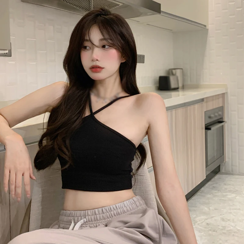 Кроп-топ женский летний с воротником-стойкой пикантный модный топ без рукавов в