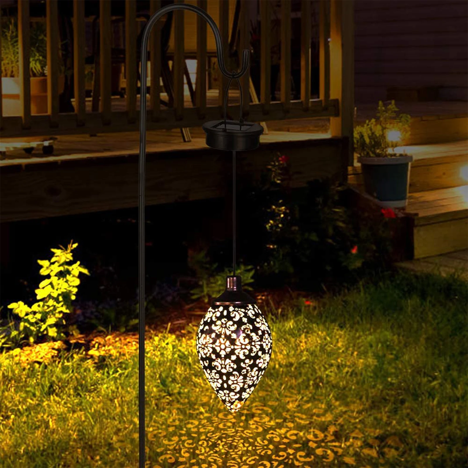 

Hollow Projection Solar Lamp Water Drip Olive Shaped Metal Art Lamp Waterproof Garden LED Lantern Courtyard Pathway Decor